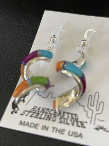 Navajo Swirl Turquoise Spiny Opal Inlay Earrings | Sterling Silver | 1.25" | 1554