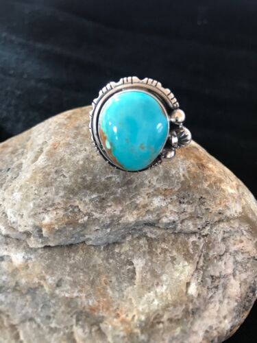 Native Navajo Sterling Silver Blue Mountain Pilot Turquoise Ring Sz 9 8242