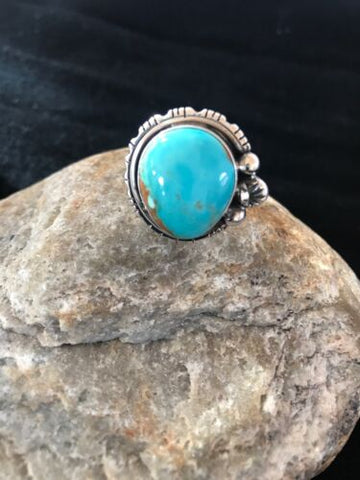 Native Navajo Sterling Silver Blue Mountain Pilot Turquoise Ring Size 9 8242