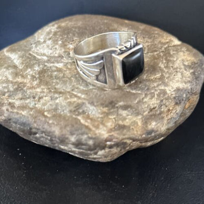 Native American Men's Navajo Black Onyx Ring | Sterling Silver | Sz 12.5 | 14445