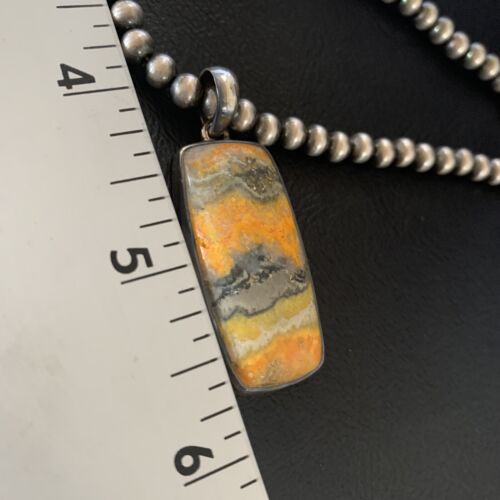 Navajo Bumblebee Jasper Pendant Necklace | Sterling Silver | Authentic Native American Handmade | 12726