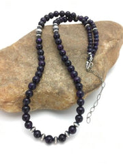 Navajo | Purple Sugilite | Round Bead Necklace | Sterling Silver | Authentic Native American Handmade | 22" | 8110