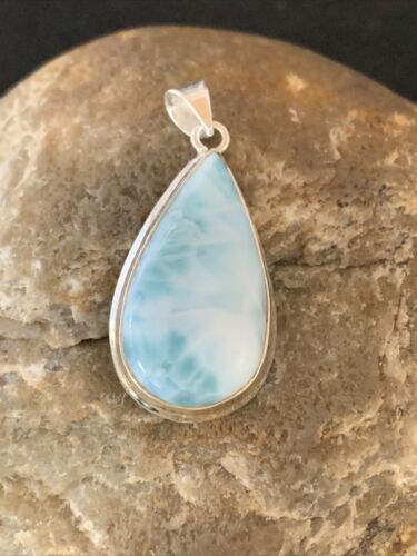 Navajo Sterling Beads Necklace with Blue Larimar Pendant | Authentic Native American Handmade | 10829