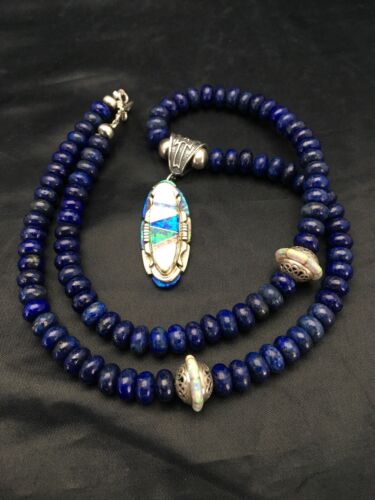 Opal & Lapis Pendant Necklace | Navajo Sterling Silver | Authentic Native American Jewelry | 2606