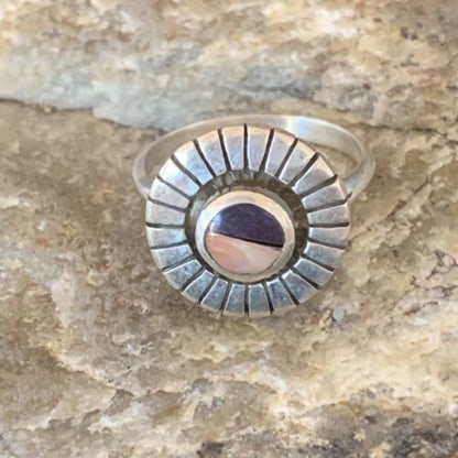 Navajo Purple Sugilite Pink Coral Inlay Ring | Sz 5.5 | Authentic Native American Handmade | 11173