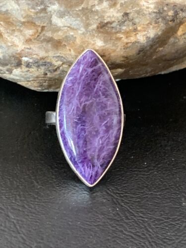 Navajo Purple Charoite Ring | Sterling Silver | Sz 7.5 Adjustable | Authentic Native American Handmade | 10529