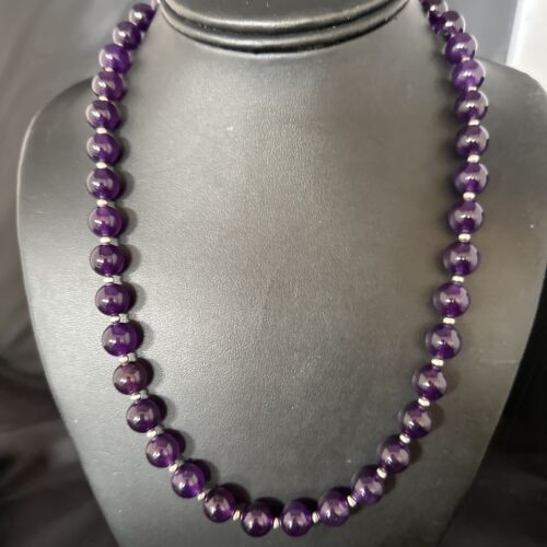 Navajo Sterling Silver Purple Amethyst Bead Necklace | 10mm | 20" | Authentic Native American Handmade | 14814