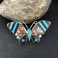 Zuni Butterfly Inlay Ring | Coral Turquoise Onyx Mother of Pearl | Sz 7 | Sterling Silver | 14439