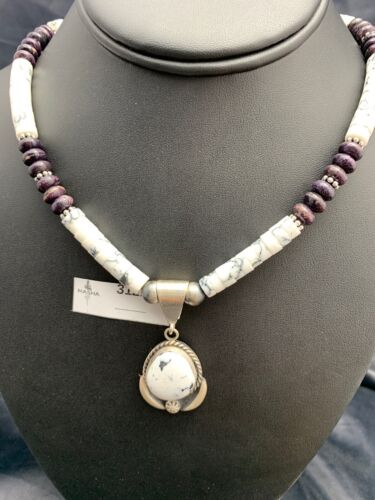 Navajo Purple Sugilite & Howlite Bead Necklace | Sterling Silver | 22" | Authentic Native American Handmade | 3121