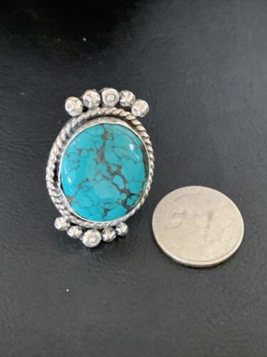 Navajo Blue Spiderweb Turquoise Ring | Sterling Silver | Sz 8 | Authentic Native American Handmade | 13383