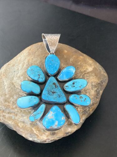 Navajo Pearls Kingman Turquoise Multi-Stone Pendant | Authentic Native American Sterling Silver | 11520