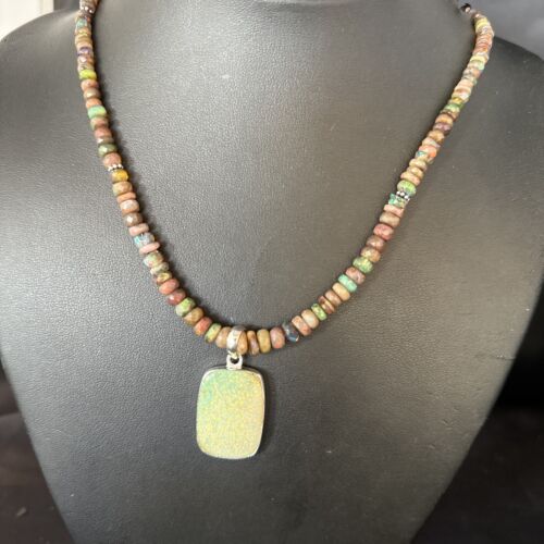 Southwestern Women's Green Opal Pendant Necklace | Sterling Silver | 17" | 14424