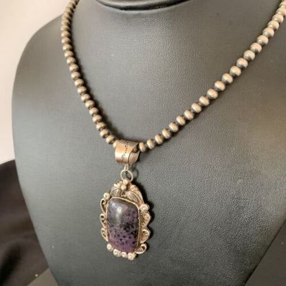 Navajo Pearls Purple Sugilite Necklace Pendant | Sterling Silver | Authentic Native American Handmade | 10912