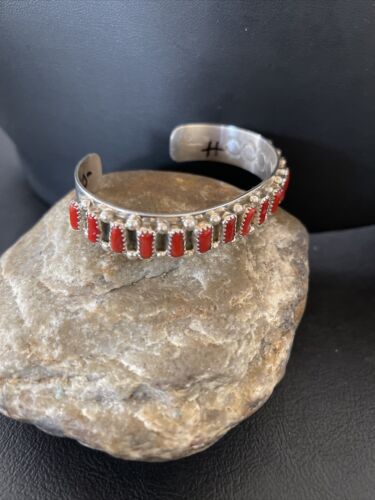 Navajo Red Coral Bracelet for Men | Sterling Silver | Authentic Native American Handmade | 1792