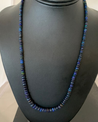 Native American Women's Black Fire Opal Bead Necklace | Sterling Silver | 20" | 978