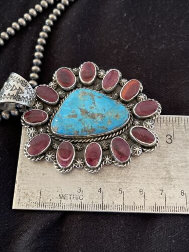 Navajo Purple Spiny Oyster & Turquoise Pendant Necklace | Sterling Silver | Authentic Native American Handmade | 01117