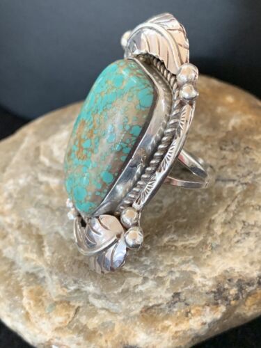 Native American Navajo Green Turquoise #8 Ring | Sterling Silver | Sz 10 | 147