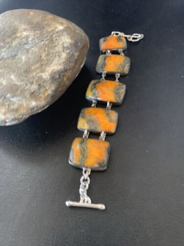 Navajo Bumblebee Jasper Link Bracelet | Sterling Silver | 5 Stone | 7.5" | Authentic Native American Handmade | 11655