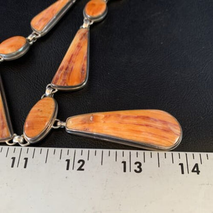 Navajo Lariat Necklace with Orange Spiny Oyster Pendant | Sterling Silver | 20" | Authentic Native American Jewelry | 13883