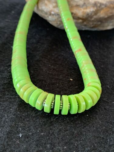 Navajo Green Gaspeite Necklace | Sterling Silver | 21" | Authentic Native American Handmade | 4243