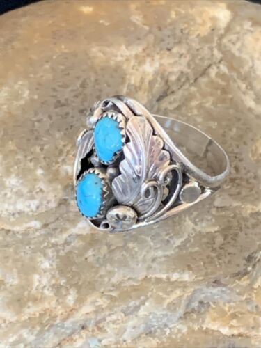 Navajo Blue Kingman Turquoise Feather Ring | Authentic Native American Sterling Silver | Multi-Stone | Sz 11.5 | 12223