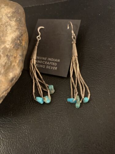 Old Pawn Liquid Silver Heishi Dangle Earrings | Turquoise Sterling | 2" | 13035