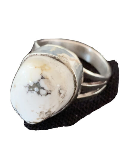 Navajo White Buffalo Turquoise Ring | Sterling Silver | Sz 9.5 | Authentic Native American Handmade | 1445