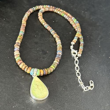 Southwestern Women's Green Opal Pendant Necklace | Sterling Silver | 17" | 14420