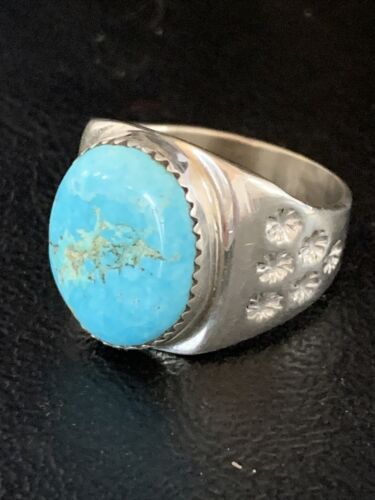 Southwestern Navajo Blue Kingman Turquoise Ring | Sterling Silver | Sz 11 | 14140