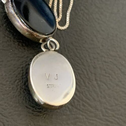 Navajo Black Onyx Inlay Pendant | Sterling Silver | Authentic Native American Handmade | 12933