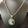 Navajo Pearls Necklace with Blue Turquoise #8 Pendant | Sterling Silver | Authentic Native American Handmade | 11312