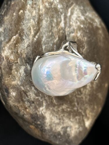Native American Women's White Baroque Pearl Ring | Adjustable Sterling Silver | Sz 6 | 14264