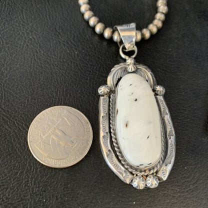 Men's Women's White Buffalo Turquoise Pendant Necklace | Sterling Silver | Authentic Native American Handmade | 14195