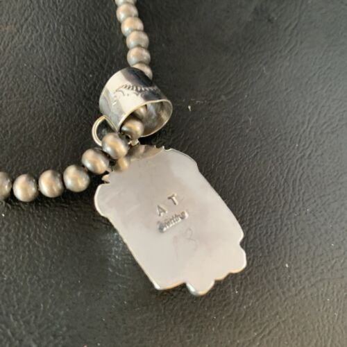 Navajo Red Spiny Oyster Square Pendant Necklace | Sterling Silver | Authentic Native American Handmade | 13636