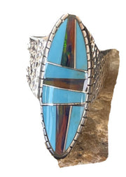 Navajo Multi-Color Opal & Turquoise Inlay Ring | Sterling Silver | Sz 7 | Authentic Native American Handmade | 1579
