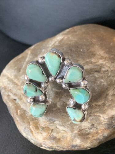 Navajo Green Turquoise Cluster Ring | Authentic Native American Sterling Silver | Multi-Stone | Sz 11 | 14092