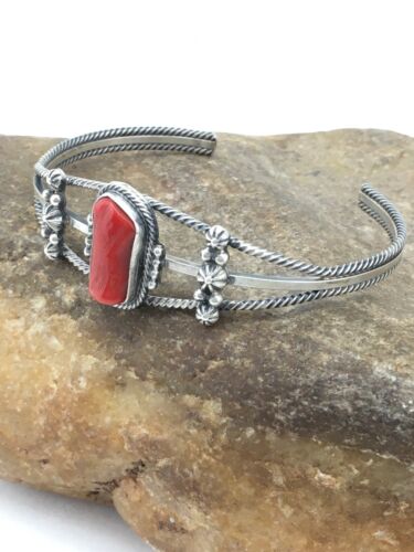 Native American Red Coral Navajo Bracelet | Sterling Silver | Authentic Handmade | 4731