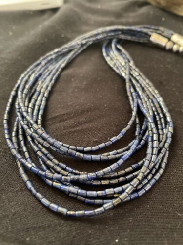 Navajo Sterling Silver 10-Strand Lapis Necklace | Authentic Native American Handmade | 01095