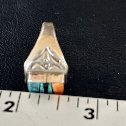 Navajo Sterling Silver Turquoise Spiny Oyster Inlay Ring | Sz 8.5 | Multi-Color | 14747 - Masha USA