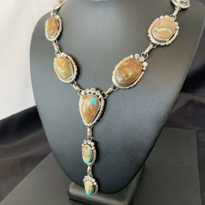 Navajo Men's Lariat Necklace | Boulder Turquoise | Sterling Silver | Native American Handmade | 2222