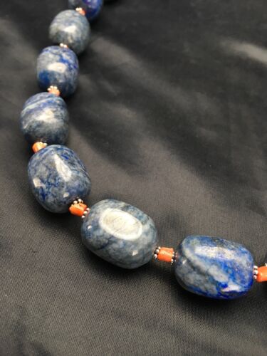 Southwestern Denim Chunky Lapis Coral Necklace | Sterling Silver | 21" | 2817