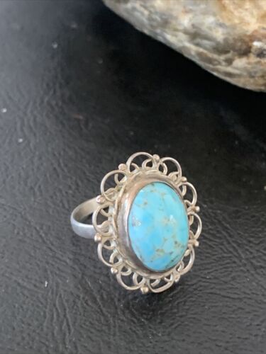 Southwestern Old Pawn Navajo Blue Turquoise Ring | Sterling Silver | Sz 5 | Authentic Native American Handmade | 10781