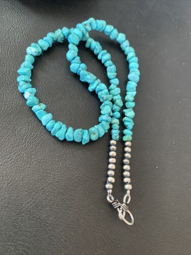 Navajo Kingman Turquoise Necklace | Sterling Silver | Authentic Native American Handmade | 18" | 1965 - Masha USA
