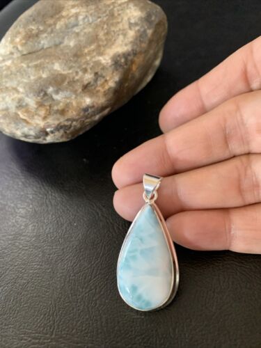 Navajo Sterling Beads Necklace with Blue Larimar Pendant | Authentic Native American Handmade | 10829