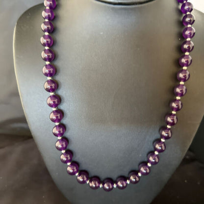 Navajo Purple Amethyst Necklace | 10mm Sterling Silver | 21" | Authentic Native American Handmade | 14313