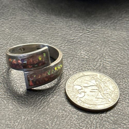 Navajo Sterling Silver Red Opal Inlay Ring | Sz 12.5 | Authentic Native American Handmade | 14583 - Masha USA