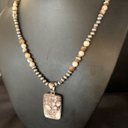 Navajo Wild Horse Turquoise Necklace Pendant | Sterling Silver | 21" | Authentic Native American Handmade | 13863