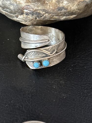Navajo Blue Kingman Turquoise Feather Ring | Authentic Native American Sterling Silver | Multi-Stone | Sz 9 | 14793
