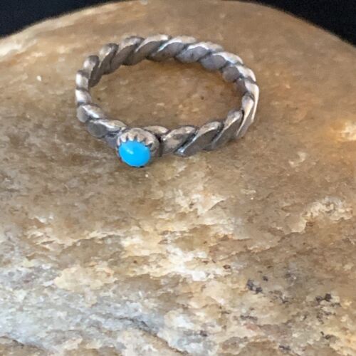 Navajo Blue Turquoise Old Pawn Ring | Sterling Silver | Sz 2.5 | Authentic Native American Handmade | 13175