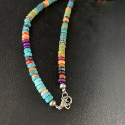 Navajo Blue Turquoise & Orange Spiny Oyster Necklace | Sterling Silver | 18" | 13434